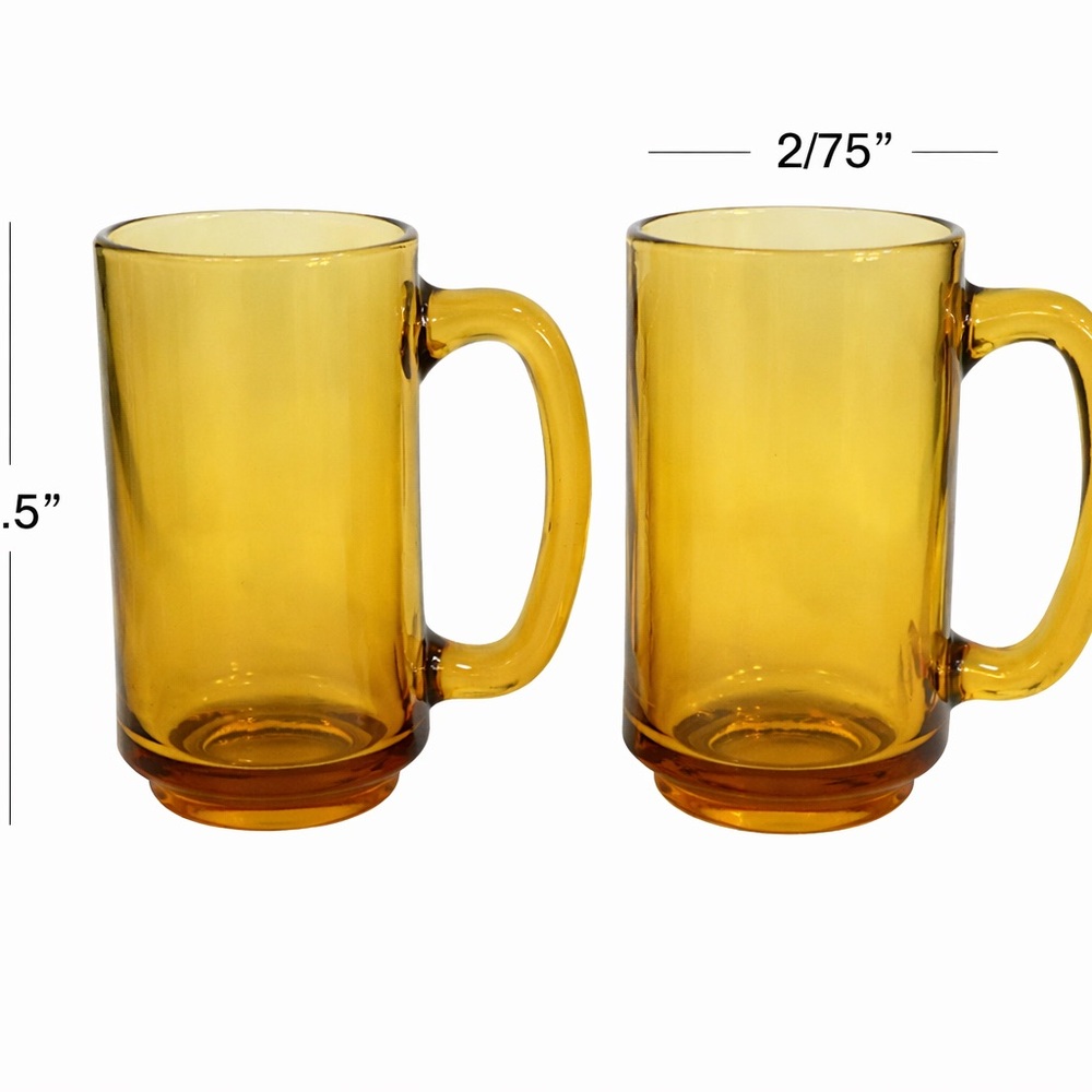 Vintage Hazel Atlas Amber Beer Mugs Swedish Style Gold Glass 1970s Set Of 2